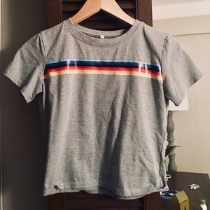 ROMWE Grey and rainbow striped cropped shirt!!